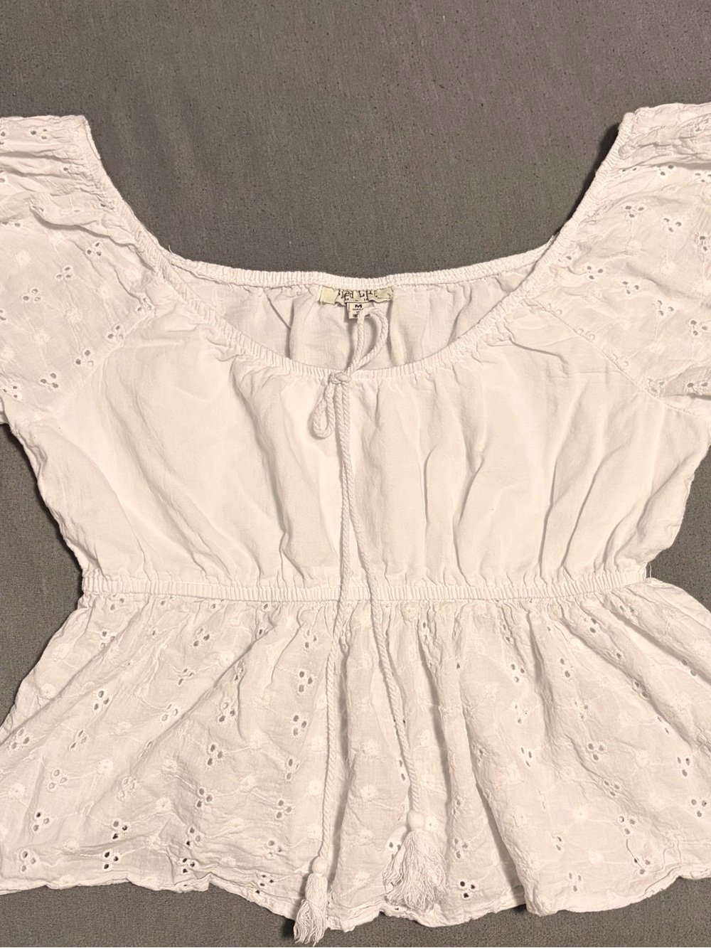 White Eyelet Peasant Top - Lightweight Boho Style